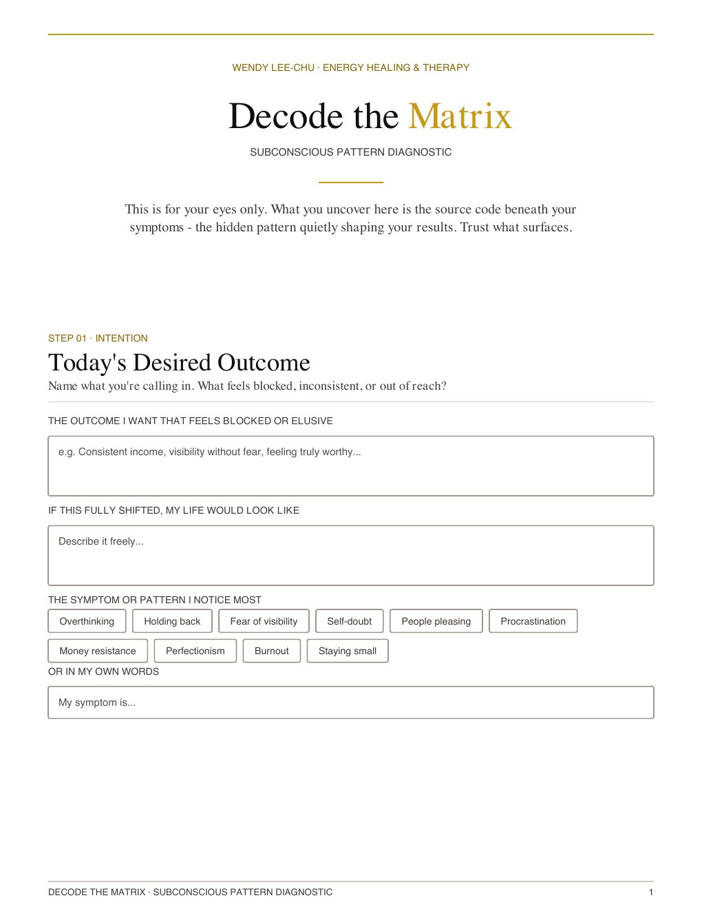 Decode the Matrix workbook, page 1